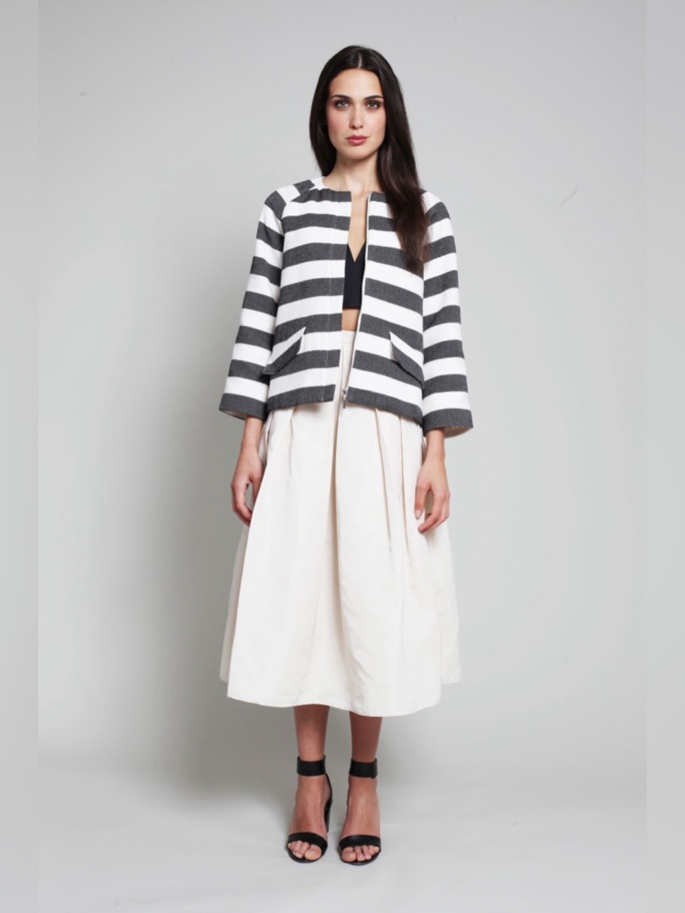 Lord & Taylor 424 Fifth Striped Jacket Size 6 NWT Charcoal Gray White Blazer